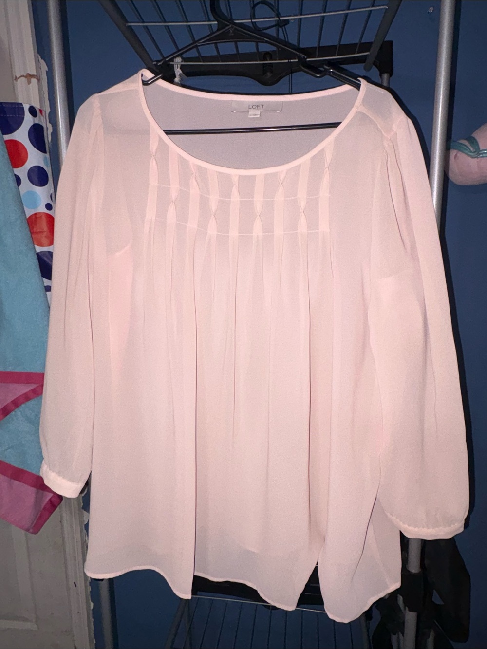 LOFT Light Pink Pleated Neck Blouse